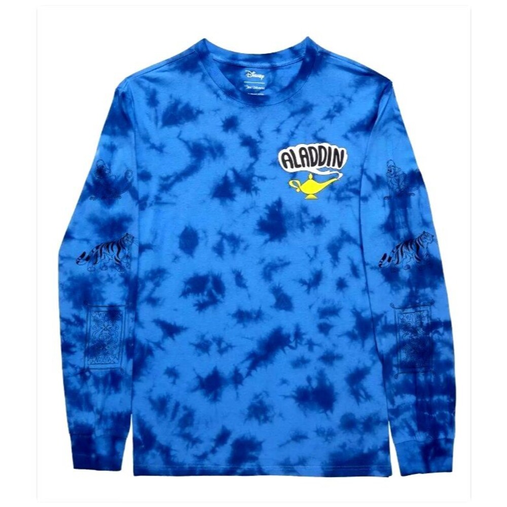 Disney Adult Aladdin Balcony Scene Tie-Dye Blue Long Sleeve T-Shirt LARGE